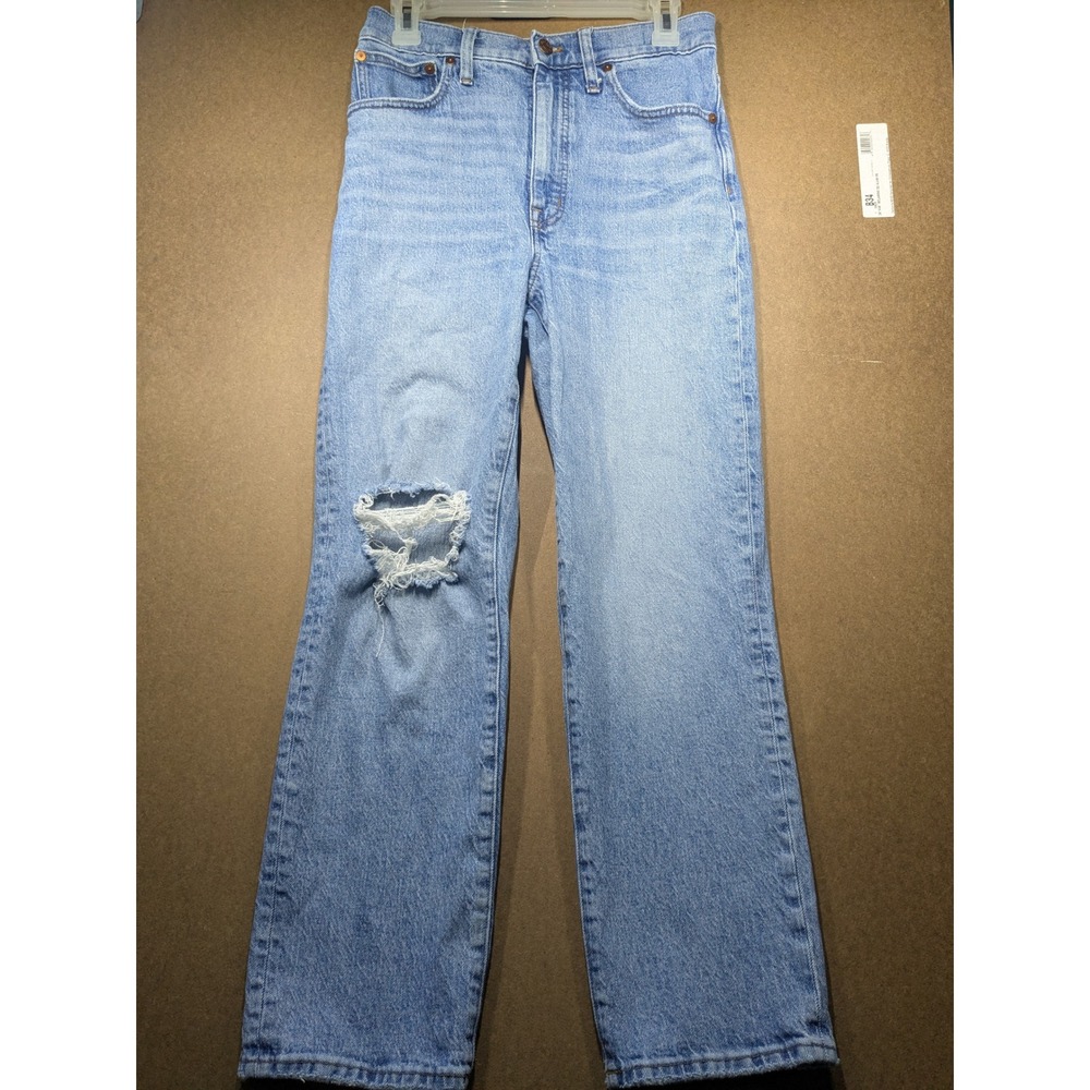 Madewell The Perfect Vintage Straight Jean Light Wash Distressed Knee 27